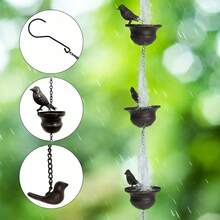 金属鸟形雨链，适用于屋檐排水沟 - 复古花园装饰，家居和露台的完美礼物 - 黑色 - 查看 10