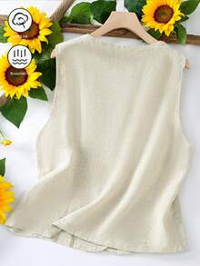 Vintage Loose Fit Round Neck Double-Breasted Sleeveless Top, Versatile Casual Jacket