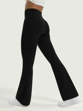 Women's Solid Basic Daily Casual Sports Flared Pants With Pockets