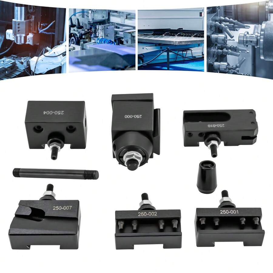 6PCS Black Wedge Type Quick Change Tool Post Set Adjustable For Facing Grooving Cutting Off Knurling - Black - View 1