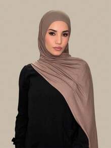 1pc Women's Solid Color Jersey Hijab, Soft & Skin-Friendly Modal Scarf Headscarf, Minimalist Casual Versatile For Daily & Outdoor Wear, Hijab Accessories - Brown - View 5