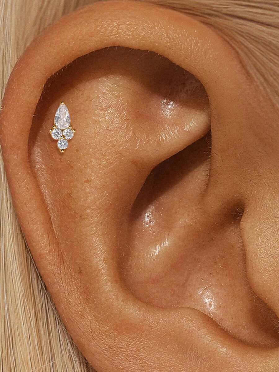 1件925纯银长方形耳钉，扁平耳软骨穿刺饰品，适合日常佩戴、婚礼、派对、订婚、周年纪念、情人节及其他场合。