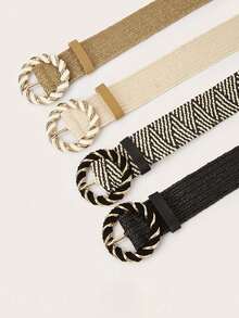 Fashionable Versatile Woven Belt, Vintage Dress/Coat Waist Cincher , Round Buckle Decor - 100 - View 2