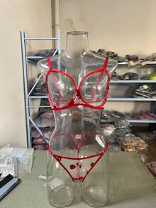 2 件装透明热纱刺绣性感内衣