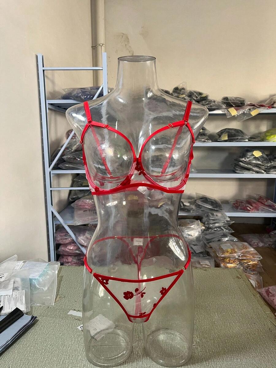 2 件装透明热纱刺绣性感内衣