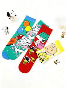 1/3/4 Pairs Snoopy Cartoon Socks, Comfortable Soft Sports Socks For Men And Women, All Season Wear, Creative Cartoon Pattern Fashion Versatile Soft Comfortable Socks - Multicolor - View 3