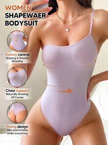 Women's Metallic Spaghetti Strap Bodysuit - Mauve Purple - View 1