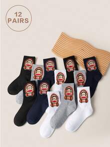 12 زوج من الجوارب الرياضية الكلاسيكية بطراز القرد الرجعي لعام 1995، مناسبة للاستخدام اليومي - متعدد الألوان - مشاهدة 5