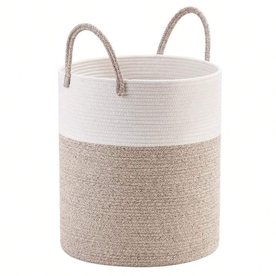 Woven Cotton Rope Laundry Hamper - 58L Collapsible Dirty Clothes Basket - Multicolor - View 1