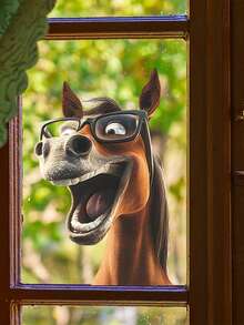 1张创意个性窗贴，PVC自粘塑料动物贴纸，彩绘奶牛和马头图案，不规则形状，适用于玻璃门窗装饰，可用于家居背景墙和美化，家居墙面装饰 - 彩色 - 查看 5