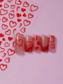 Bộ 3 miếng dán móng tay hình trái tim màu đỏ chủ đề Ngày Valentine, hình trái tim rỗng màu đồng, vàng, bạc, tự dính, miếng dán móng tay tự làm cho Ngày Valentine, đồ trang trí móng tay, phù hợp cho móng tay của phụ nữ và bé gái. - Nhiều màu - Xem 9