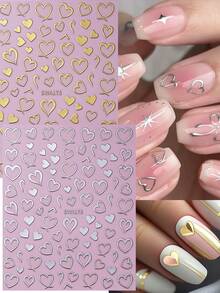 Bộ 3 miếng dán móng tay hình trái tim màu đỏ chủ đề Ngày Valentine, hình trái tim rỗng màu đồng, vàng, bạc, tự dính, miếng dán móng tay tự làm cho Ngày Valentine, đồ trang trí móng tay, phù hợp cho móng tay của phụ nữ và bé gái. - Nhiều màu - Xem 4