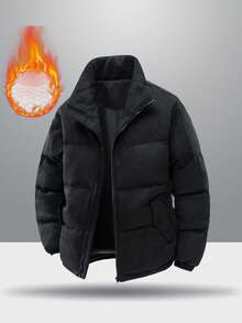 Casaco Acolchoado de Gola Alta para Homens no Inverno, Tecido de Camurça e Pelúcia - Desafia o , Textura Macia e Confortável, Design de Gola Alta, Quente para Atividades ao Ar Livre e Uso Casual Diário