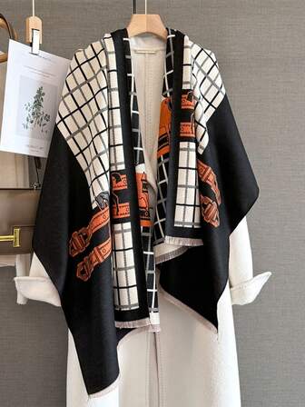 1pc Elegant Jacquard Pattern Faux Cashmere Warm Scarf For Women, Fashionable And Versatile Neck Warmer For Air-Conditioned Rooms In Autumn/Winter