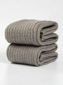 1 Pair Women's Solid Vertical Striped Warm Decorative Cute Leg Warmers, Suitable For Spring, Autumn And Winter - Grey - View 3