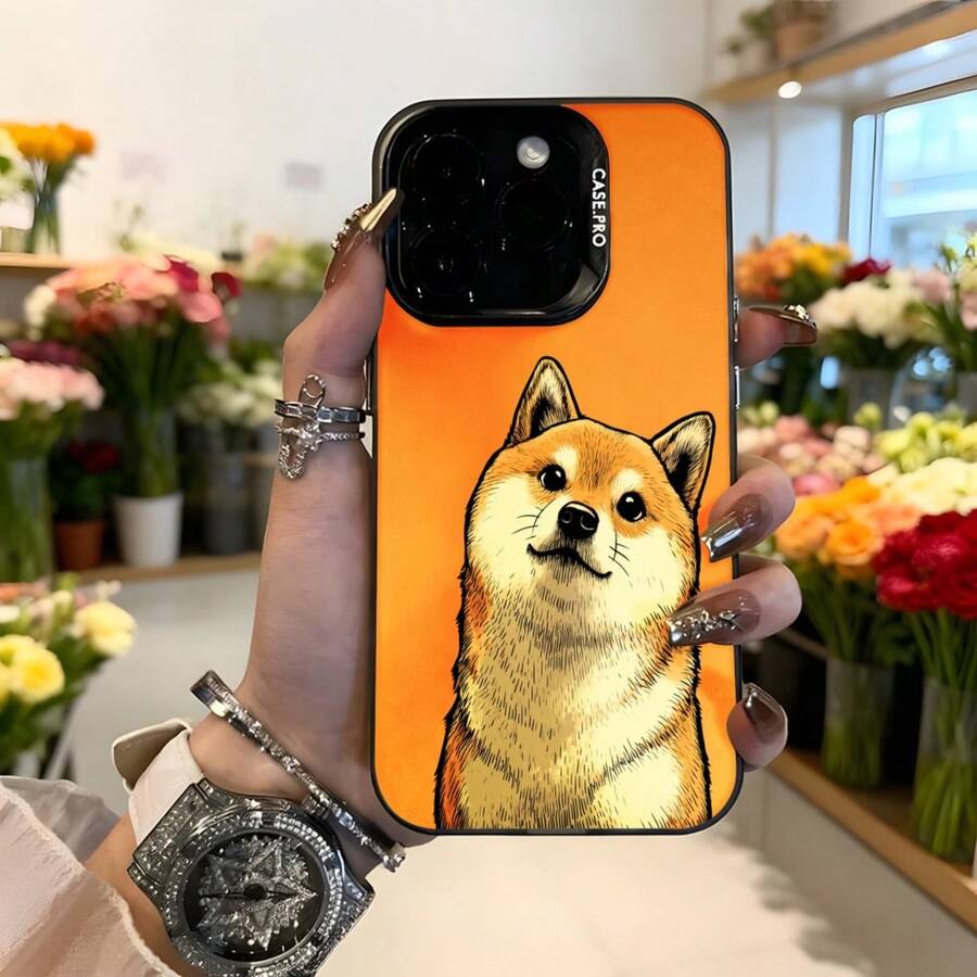 Cubierta de teléfono con diseño de perro shiba inu naranja para iPhone con texto CASETTO ideal para uso diario y regalos Aplicable a los teléfonos de la serie Apple y Galaxy - Negro - Ver 1