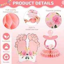 D12Pcs Rose Gold Floral Baby Shower Decorations 3D Honeycomb Centerpieces For Girls Gender Reveal Party Elegant It's A Girl Pregnancy Announcement Table Topper Newborn Celebration Party Plies - như hình ảnh - Xem 2