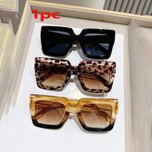 1pc New European And American Style Women's Large Frame Glasses, Fashion Leopard Print Colorblock Glasses, Photography & Video Props Glasses, Holiday Costume Glasses, Cycling & Running Glasses - Multicolor - View 3