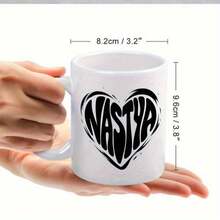 1pc Nastya Heart Ceramic Coffee Mug - Elegant White Cup Coffee, Tea, Hot Chocolate - Durable, Easy-To-Carry Design - Birthdays, Valentine's, Anniversaries - Home, Office, Travel - Trái tim, Văn bản, Nastya - Xem 2