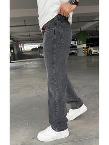Men's Casual Versatile Solid Color Denim Jeans - Grey - View 2