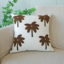 1件热带棕榈树刺绣抱枕套，波西米亚海滩风格家居装饰靠垫套，棕白刺绣枕套，中性色调棕榈刺绣装饰沙发抱枕套 - 彩色 - 查看 14