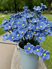 1/4支手工捏制陶瓷勿忘我花，手工陶瓷花，“蓝色之爱”匠心打造，不易褪色，永不凋谢，适合情人节和婚礼场地室内外装饰——情人节完美礼物之选，室内装饰，艺术家居装饰，可爱人造花 - 彩色 - 查看 2