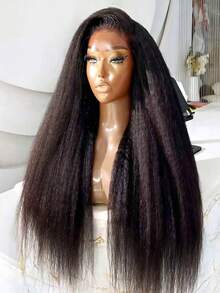 Glueless Wig Kinky Straight Blend Hair Lace Front Wigs 13x4 Transparent Lace Pre Cut Pre Plucked Invisible Knots Wear And Go Yaki Straight Wig For Women 180% Density Christmas Gifts All Season (Bob Wigs 8-16inch Long Wigs 18-36 Inchs) - Natural & Black - View 5