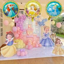 8pcs Princess Theme Round Balloons Set, Including Jasmine, Belle And - Suitable For Graduation Ceremony, Holiday Party, Family Gathering And Various Celebrations - Multicolor - View 4