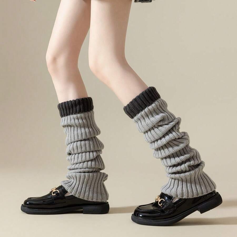 Fashionable Fashion Items Look Good, High Tube Stacked Over The Knee, Stacked Women's Socks, Autumn And Winter Warm, Fashionable, Versatile Leg Covers In Multiple Colors - 白色拼駝色 - 查看 1