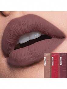 裸棕色哑光液体唇膏，丝绒性感深红色唇彩，不粘腻，持久唇妆 - 彩色 - 查看 12