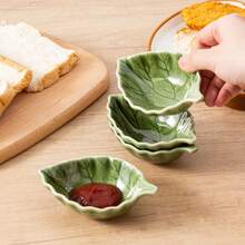 4/6个1.35盎司叶形陶瓷蘸酱碗，绿色叶子小碟，酱油碟，厨房装饰，迷你开胃菜碟，适用于盛放酱油、寿司、调味品和小吃 - 彩色 - 查看 2