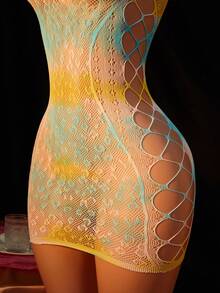 1件装女士性感睡衣连衣裙，渐变色无袖豹纹镂空透视款，性感女孩装扮，比基尼罩衫，情人节性感派对角色扮演服装 - 彩色 - 查看 5