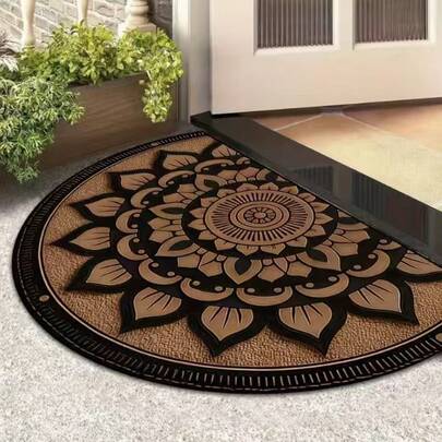 1pc Black Lotus Flower Doormat, Small Rug, Carpet, Mat, Home Decor, Area Rug, Outdoor Mat, Bedroom Carpet, Washable Rug