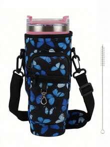 The 1pc Multi-Color Printed Water Bottle Cup Is Equipped With A Transparent Cleaning Brush, An Adjustable Shoulder Strap, A Large Capacity Pocket, And A Keychain, Suitable For Gift Giving And Outdoor Sports Cup Accessories - Multicolor - View 11