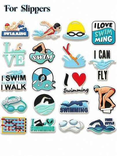 19 piezas Accesorios decorativos de colores vibrantes para zapatos de natación, adecuados para zapatos, ideales como regalos para fiestas, decoración de zapatos | Diseños interesantes, accesorios para zapatos, regalos para entusiastas del deporte