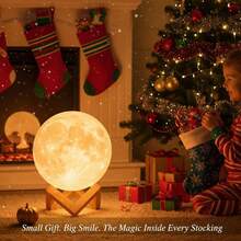 Moon Lamp - 3D Printed LED Night Light 6.3' With Wooden Base, White Elephant Gift For Women, Mom, Kids, Christmas Thanksgiving Table Decor Touch-Dimmable & Dual-Color, White & Yellow - 16 種顏色 - 查看 11
