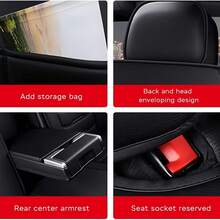 Stylish Black Faux Leather 5-Seater Full Coverage Car Seat Covers - Includes Headrest & Lumbar Pillows Universal Fit Auto Seat Protectors - Five Black Seats With Headrests and Lumbar Support - View 8