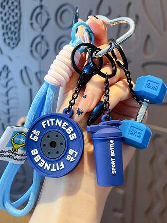 Lindo colgante deportivo de color contrastante y estilo dulce, accesorios de fitness, amuleto de moda para el verano, serie de gimnasio con colgante de barra, mancuerna, botella de agua, mochila, llavero, niño y niña deportistas, regalo exquisito unisex con patrón deportivo casual