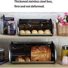 BLOOM STORE - Panera de Acero Grande con Puerta Corredera para Encimera, Caja de Pan y Bollería para Cocina, 43*27*18 cm / 35.5*23*14.5 cm - Plateado - Ver 5