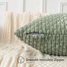 Cushion Covers 50cm X 50cm, Corduroy Decorative Throw Pillow Covers Soft Boho Striped Pillow Case Modern Farmhouse Ho... - Sage Green - View 4