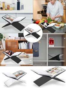 1pc X-Shaped Transparent Acrylic Book Stand, Reading Shelf, Music Album Display Rack, Black & White Book Holder, Home Decor, Suitable For Library, Cookbook, Music Album And Various Books Reading And Display, Countertop Decor For Kitchen - 透明色 - 查看 8