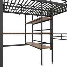 High Bed, 90*200cm, Without Mattress, Bed With Desk, Multiple Shelves, Railing, Ladder, Iron Frame, Black - 黑色+金屬+90cm*200cm - 查看 7