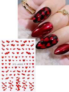 2片迷你红色闪光爱心美甲贴纸，重叠爱心图案，爱心覆盖整个表面，浪漫婚礼美甲贴花，新年美甲用品 - 彩色 - 查看 8