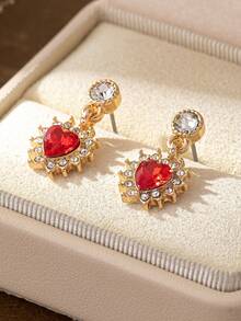 1 par de elegantes y delicados pendientes de mujer con forma de corazón y diamante, de estilo minimalista - Multicolor - Ver 5