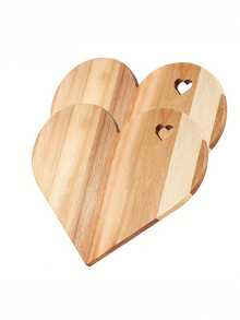 1pc Heart-Shaped Acacia Wood Cutting Board – Food- With Heart Cutouts | Valentine's Day Gift For Her, Thanksgiving/Easter Kitchen Decor & Bread/Cheese Platter - Multicolor - View 1