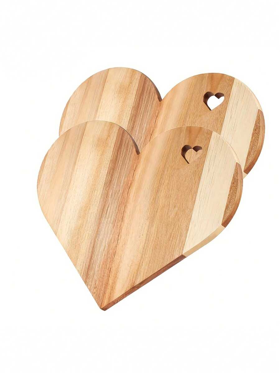 1pc Heart-Shaped Acacia Wood Cutting Board – Food- With Heart Cutouts | Valentine's Day Gift For Her, Thanksgiving/Easter Kitchen Decor & Bread/Cheese Platter - Multicolor - View 1