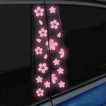 High Intensity Reflective Flower Car B - Pillar Sticker Self - Adhesive Cherry Blossom Center Pillar Decal Waterproof Vinyl Decal Car Window Bumper Decor Pink - 粉色 - 查看 2
