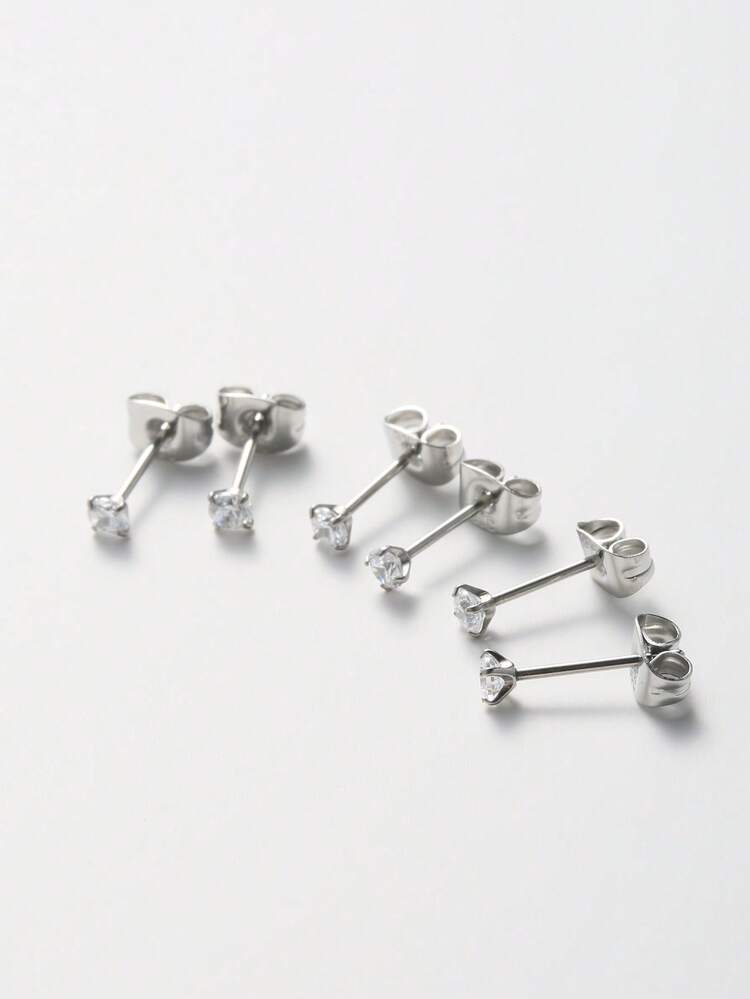 Bộ 6 khuyên tai đinh tán bằng thép không gỉ bạc nhân tạo thời trang tối giản đính đá Zirconia lấp lánh cho tiệc tùng, hẹn hò và đeo hàng ngày - Hoa tai CZ - Xem 8