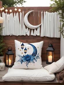 1pc/4pcs Ramadan Polyester Printed Cushion Cover, Blue Moon Flower Cushion Cover, Pillow Pad, Room Decor, Bedroom Decor, Sofa Chair Decoration (Without Pillow Insert) - Multicolor - View 10