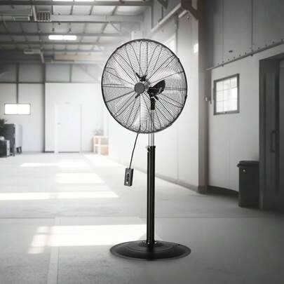 Industrial Pedestal Fan, 24 Inch 85-Degree Oscillating Fan, Height Adjustable Standing Fans With 3 Adjustable Speeds, High Power Fans For Warehouse,Garage,Commercial,Black